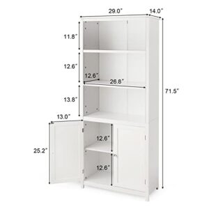 Tangkula Bookcase with Doors, 3 Tier Open Book Shelving, Standing Wooden Display Bookcase with Double Doors, Ideal for Home Bedroom, Living Room, Office, Library with Doors, White Finish (White)