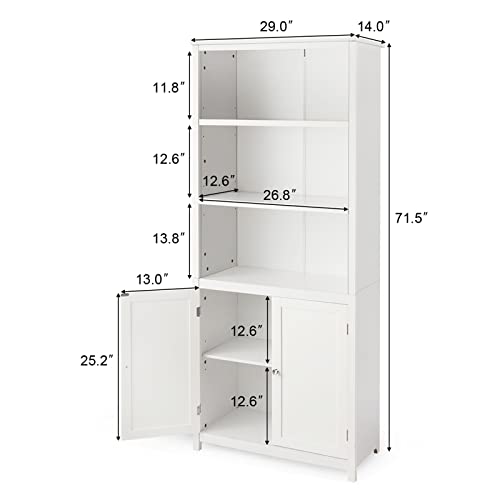 Tangkula Bookcase with Doors, 3 Tier Open Book Shelving, Standing Wooden Display Bookcase with Double Doors, Ideal for Home Bedroom, Living Room, Office, Library with Doors, White Finish (White)