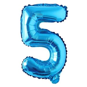 16" inch Single Blue Alphabet Letter Number Balloons Aluminum Hanging Foil Film Balloon Wedding Birthday Party Decoration Banner Air Mylar Balloons (16 inch Pure Blue 5)