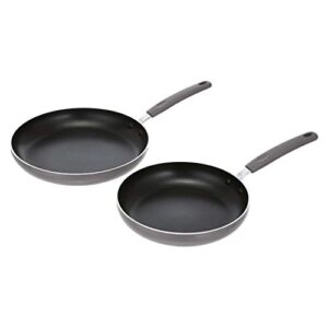 amazon basics nonstick frying pan 2 piece set - 9.5 inch and 11 inch skillet, nano-ceramic fry pan set, soft silicone handle - pfoa&bpa free, gray