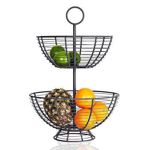 2 Tier Fruit Bowl for Kitchen Counter Standing Regal Trunk & Co, Farmhouse Wire Basket Two Tier Fruit Basket for Kitchen to Tiered Veggie, Banana, & More, Metal Wire Baskets, Elegant Gift Idea