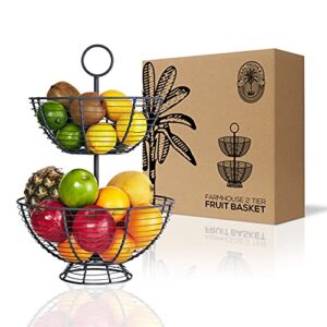 2 tier fruit bowl for kitchen counter standing regal trunk & co, farmhouse wire basket two tier fruit basket for kitchen to tiered veggie, banana, & more, metal wire baskets, elegant gift idea