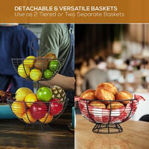 2 Tier Fruit Bowl for Kitchen Counter Standing Regal Trunk & Co, Farmhouse Wire Basket Two Tier Fruit Basket for Kitchen to Tiered Veggie, Banana, & More, Metal Wire Baskets, Elegant Gift Idea