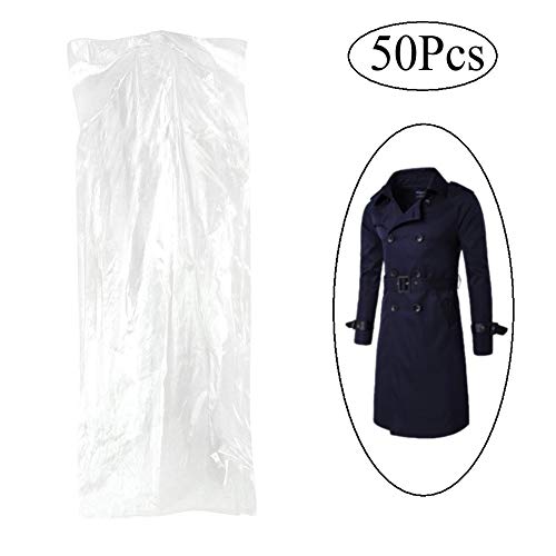 Pack of 50 Garment Bag, Transparent Suit Bag ,Clothing Cover, Gown and Dress Storage Bag 60 × 120 cm