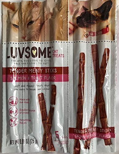 Luvsome Cat Treats Tender Meaty Sticks Salmon & Trout 1-Pack 5-Individual Sticks