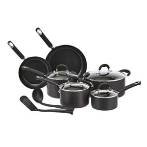 amazon basics hard anodized non-stick 12-piece cookware set, black - pots, pans and utensils