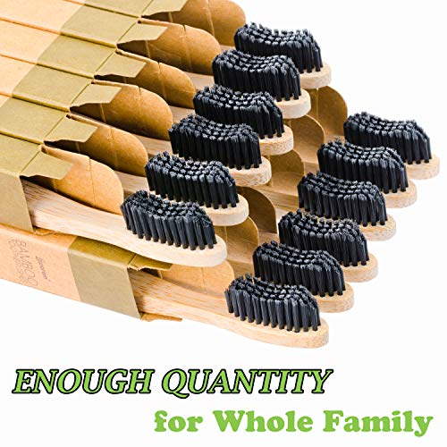 12 Individual Pack Premium Bamboo Toothbrush-All Natural Organic Waveform Toothbrushes with Charcoal Infused BPA Free Medium Bristles, Teeth Whitening, Biodegradable Eco Friendly, Vegan, Kooler-Things