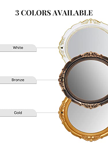 OMIRO Decorative Wall Mirror, Vintage Hanging Mirrors for Bedroom Living-Room Dresser Decor, Oval Antique Gold 13" W x 15" L