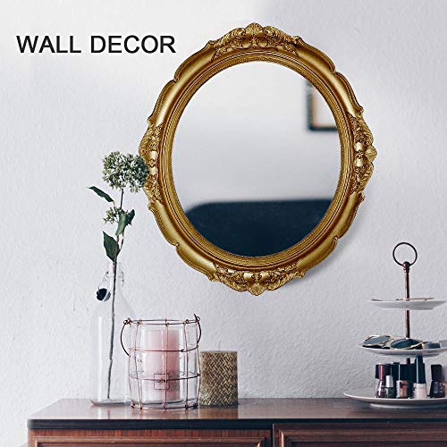 OMIRO Decorative Wall Mirror, Vintage Hanging Mirrors for Bedroom Living-Room Dresser Decor, Oval Antique Gold 13" W x 15" L