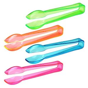 tiger chef 6 inch serving ice tongs neon glow in the dark under blacklight colored heavy duty disposable plastic serving set in pink blue green orange set of 4 (ice tong, multi-colored)