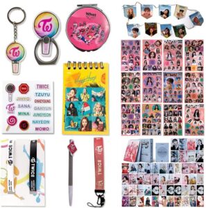 fatyi twice gift set with lomo card, photocard set, merch with sticker, 3d sticker, pen, mirror, wristband, lanyard, notebook and hanging flag, kpop set