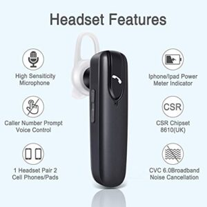 Bluetooth Headset for Cell Phones,Voice Command Wireless Headset with Noise Cancelling,Hands Free Bluetooth Headphone Earbuds Fit for iPhone Android Samsung Laptop Truck Driver