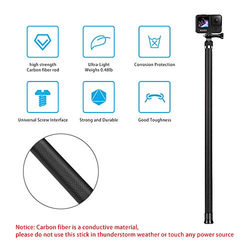 AFAITH 106" Long Carbon Fiber Handheld GoPro Selfie Stick Extendable Pole Monopod for GoPro Hero 11 Hero 10 Hero 9 Hero8 Hero7 Black, DJI OSMO Action Camera, Insta 360 Cam & Other Action Cameras