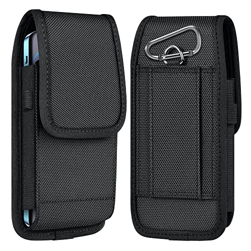 ykooe Cell Phone Pouch Nylon Belt Holster Case Compatible with iPhone 14 12, 12 Pro, 11, 11 Pro, 13, 13 Pro, XR X 6 7 8 Plus Samsung Galaxy S20 S21 FE S10+ S9 A01 LG Google - Large