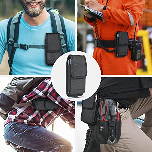 ykooe Cell Phone Pouch Nylon Belt Holster Case Compatible with iPhone 14 12, 12 Pro, 11, 11 Pro, 13, 13 Pro, XR X 6 7 8 Plus Samsung Galaxy S20 S21 FE S10+ S9 A01 LG Google - Large