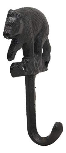 Ebros Set of 2 Rustic Whimsical Forest Black Bear Roaming The Woodlands Cast Iron Wall Hooks 5" High Western Bears Themed Hanging Mount Hook for Coats Hats Keys Leashes Backpacks Decor Sculpture