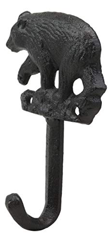 Ebros Set of 2 Rustic Whimsical Forest Black Bear Roaming The Woodlands Cast Iron Wall Hooks 5" High Western Bears Themed Hanging Mount Hook for Coats Hats Keys Leashes Backpacks Decor Sculpture