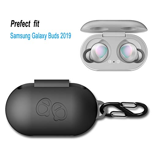 Aotao Silicone Case for Galaxy Buds 2019, Soft and Flexible, Scratch/Shock Resistant Silicone Cover with Carabiner for Galaxy Buds (Black)
