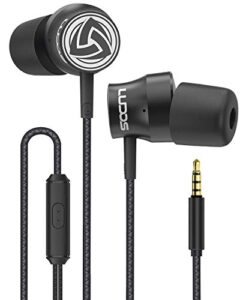 ludos wired-earbuds-earphones-headphones-microphone, turbo ergonomic earphone with mic, memory foam, durable cable, bass, auriculares in-ear headphones for iphone, ipad, apple, computer, laptop, pc