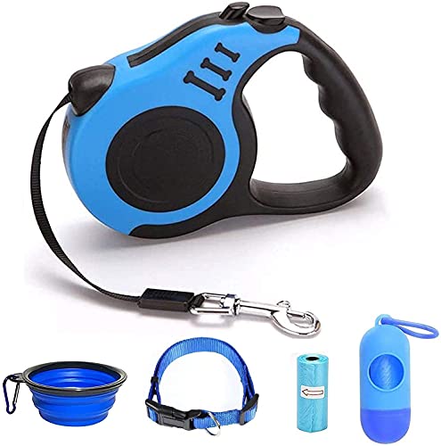 Retractable Dog Leash for Medium - Small Dogs and Cats 16.5FT Tangle Free, Heavy Duty Walking Leash with Anti Slip Handle, Pause and Lock Strong Nylon Tape, Store Dog Leash Retractable(Blue)