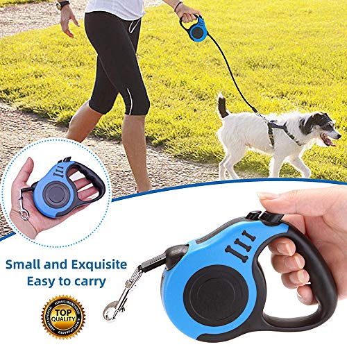 Retractable Dog Leash for Medium - Small Dogs and Cats 16.5FT Tangle Free, Heavy Duty Walking Leash with Anti Slip Handle, Pause and Lock Strong Nylon Tape, Store Dog Leash Retractable(Blue)