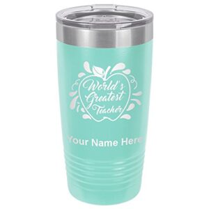 lasergram 20oz vacuum insulated tumbler mug, world's greatest teacher, personalized engraving included (teal)