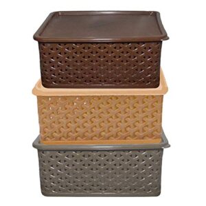 kuber industries plastic 3 pieces small size multipurpose solitaire storage basket with lid (multi) -ctltc10899