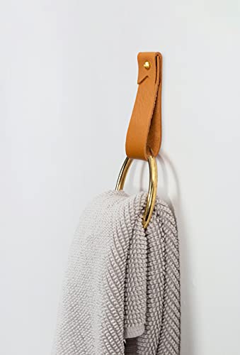 KEYAIIRA - Medium Leather Wall Hook, minimalist leather strap hanger for bath towel holder leather wall hook strap towel hook bathroom decor brass towel ring nordic home