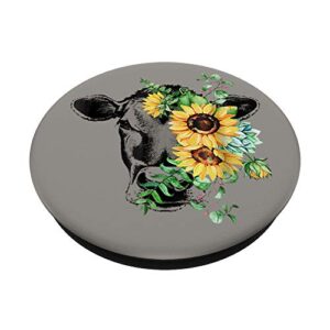 Cow Sunflower Funny Cow Lover Gift Idea PopSockets PopGrip: Swappable Grip for Phones & Tablets