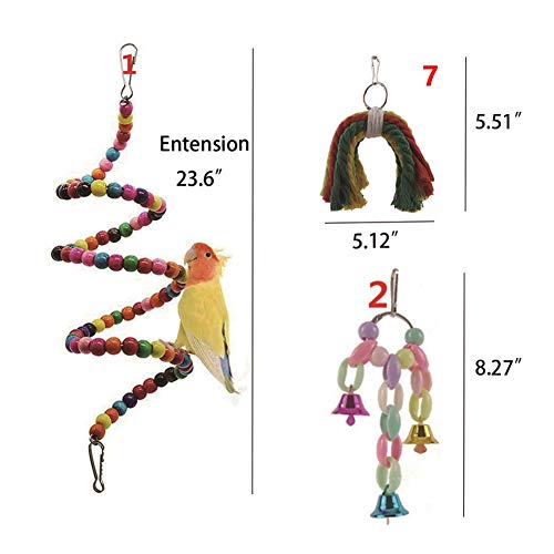 Gizhome Parrot Toys for Birds, 7 Packs Bird Swing Chewing Hanging Perches with Bells Toys Suitable for Small Parakeets, Cockatiel, Conures,Finches,Budgie,Macaws, Parrots and Other Love Birds