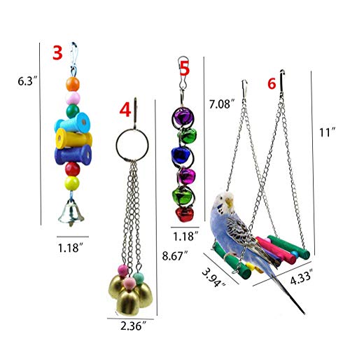 Gizhome Parrot Toys for Birds, 7 Packs Bird Swing Chewing Hanging Perches with Bells Toys Suitable for Small Parakeets, Cockatiel, Conures,Finches,Budgie,Macaws, Parrots and Other Love Birds