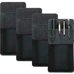 4 packs pocket protector, leather pen pouch holder organizer for lab coats/shirts/pen note, handmade pencil pocket holder for school office hospital supplies (black)