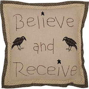 vhc brands kettle grove believe and receive pillow 12x12 country primitive bedding accessory, tan