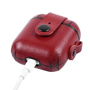 Wilken Apple AirPod Case with AirPod Cleaning Kit | Top Grain Leather Wrapped AirPod Case with Snap Closure System (Red)