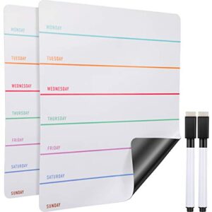 outus 2 pieces magnetic weekly dry erase boards erasable weekly calendars whiteboard planners with 2 pieces markers for office, home, school supplies (color 1, 9.4 x 7.5 inch)