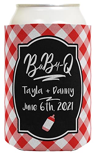 BBQ Baby Shower Decorations BaBy-Q Personalized Text Coolie 24-pack Personalized Can Coolies Red