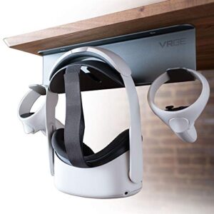 VRGE VR Stand Under Desk Storage Display Hook Organizer - Premium Metal - for Meta Oculus Rift S Quest 2, HTC Vive Pro, Sony Playstation PS5 VR2, Valve Index, Vive Cosmos and Mixed Reality Headsets