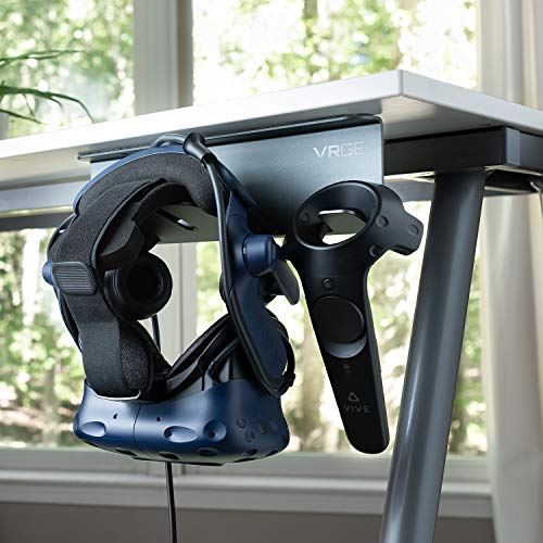 VRGE VR Stand Under Desk Storage Display Hook Organizer - Premium Metal - for Meta Oculus Rift S Quest 2, HTC Vive Pro, Sony Playstation PS5 VR2, Valve Index, Vive Cosmos and Mixed Reality Headsets