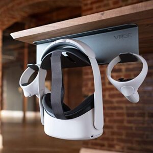 VRGE VR Stand Under Desk Storage Display Hook Organizer - Premium Metal - for Meta Oculus Rift S Quest 2, HTC Vive Pro, Sony Playstation PS5 VR2, Valve Index, Vive Cosmos and Mixed Reality Headsets