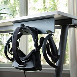 VRGE VR Stand Under Desk Storage Display Hook Organizer - Premium Metal - for Meta Oculus Rift S Quest 2, HTC Vive Pro, Sony Playstation PS5 VR2, Valve Index, Vive Cosmos and Mixed Reality Headsets