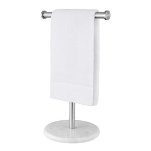 kes towel rack with natural marble base t-shape hand towel holder stand sus304 stainless steel for bathroom vanity countertop brushed finish, bth205s20-2