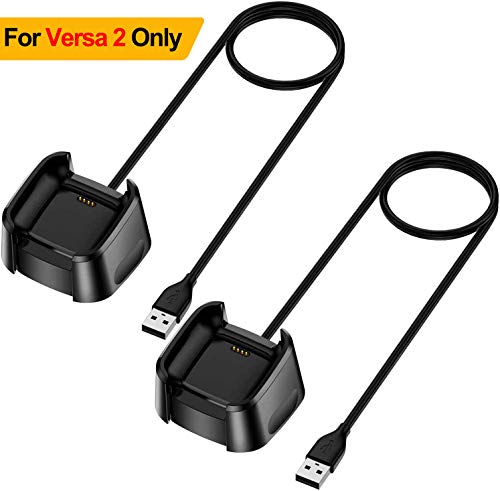 QIBOX Charger Compatible with Fitbit Versa 2 (Not for Versa/Versa Lite), 2-Pack Replacement USB Charging Cable Dock Stand for Versa 2 Health & Fitness Smartwatch, 3Ft Sturdy Power Cord