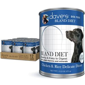 dave's pet food chicken and rice delicate canned dog food, restricted bland diet wet dog food for sensitive stomachs, 13.2oz cans, (pack of 12) , made in the usa