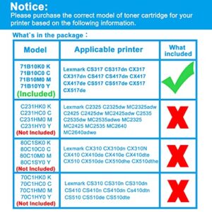 LCL Remanufactured Toner Cartridge Replacement for Lexmark 71B10K0 71B0010 71B0020 71B0030 71B0040 CS317dn CX317dn CS417dn CX417de CS517de CX517de (4-Pack Black Cyan Magenta Yellow)