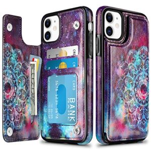 hiandier wallet case for iphone 11 6.1-inch slim protective case with credit card slot holder flip folio soft pu leather magnetic closure cover for 2019 iphone 11 iphone xi, mandala