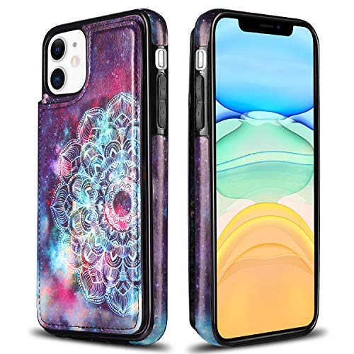 HianDier Wallet Case for iPhone 11 6.1-inch Slim Protective Case with Credit Card Slot Holder Flip Folio Soft PU Leather Magnetic Closure Cover for 2019 iPhone 11 iPhone XI, Mandala