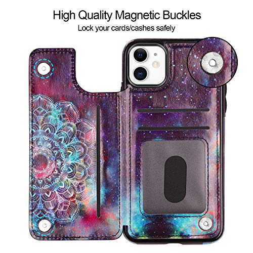 HianDier Wallet Case for iPhone 11 6.1-inch Slim Protective Case with Credit Card Slot Holder Flip Folio Soft PU Leather Magnetic Closure Cover for 2019 iPhone 11 iPhone XI, Mandala