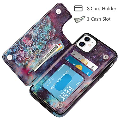 HianDier Wallet Case for iPhone 11 6.1-inch Slim Protective Case with Credit Card Slot Holder Flip Folio Soft PU Leather Magnetic Closure Cover for 2019 iPhone 11 iPhone XI, Mandala