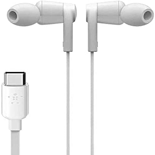 Belkin SoundForm Headphones - Wired In-Ear Earphones With Microphone - Wired Earbuds For iPad Mini, Galaxy & More With USB-C Connector (USB-C Headphones) (White)