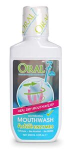 oral7 dry mouth mouthwash alcohol free oral rinse with xylitol, moisturizing mouth wash and breath freshener, promotes gum health and fresh breath, oral care and dry mouth products 250ml